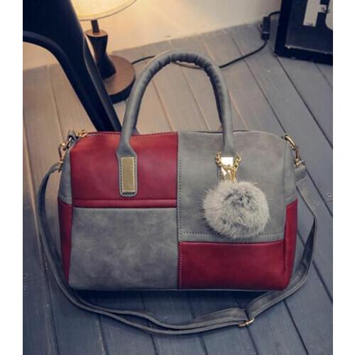 2020 new patchwork bags hotsale hairball women leather handbags PU leather simple top-handle bags large tote bag