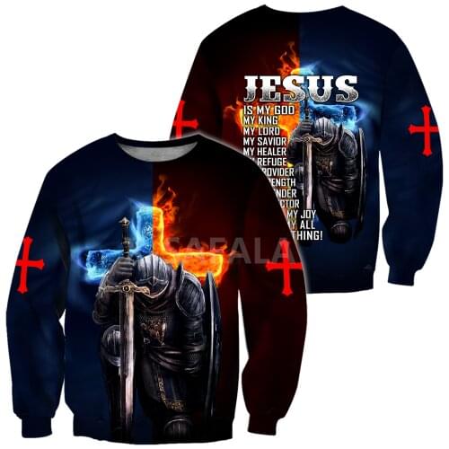 Jesus Christ Warrior Cross 3D All Print Plus Hoodie 1Man Women Harajuku Outwear Zipper Pullover Sweatshirt Casual Unisex Jacket