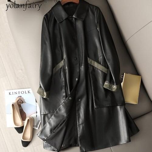 Korean Style Genuine Leather Jacket Women Spring Autumn 2021 Long Sheepskin Coat Female Casual Jackets Jaqueta Feminina Pph5063