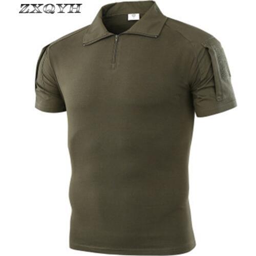 ZXQYH Summer Men T-shirt Short Sleeve Anti-Sweat Shirt Army Combat Tactical T Shirt Military Camouflage Outdoor Trekking Shirt
