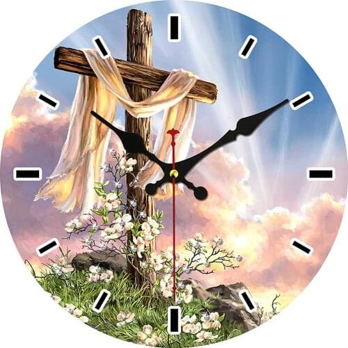 12" Vintage Light Shines Religious Faith Cross Clock Wooden Decorative Rustic Farmhouse Vintage Style, Battery Operated Clock