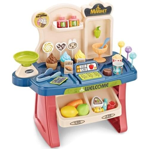33PCS Pretend Play Home Supermarket Simulation Dessert Shop Cashier Swipe Table Kitchen Educational Girl Toys For Children