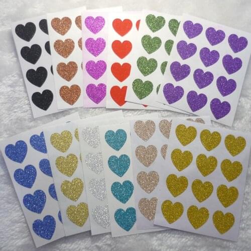 720pcs - 19mm/0.75inch Multi colors mini glitter heart sticker