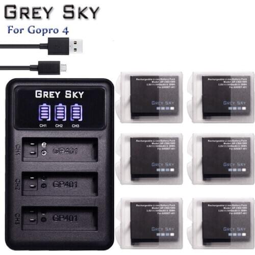 For Go pro Hero 4 hero4 Battery + LED 3-Slots USB Charger for GoPro HERO4 hero 4 black/silver/white Action Camera accessories