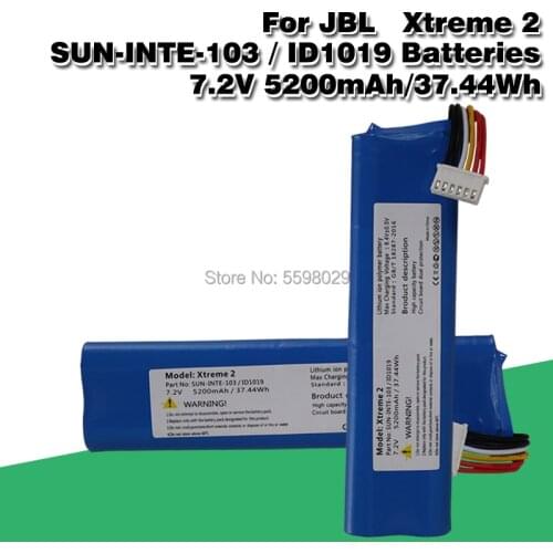 7.2V 5200mAh For JBL Xtreme 2 2nd SUN-INTE-103 2INR19/66-2 ID1019 Acumulator Replacement Battery