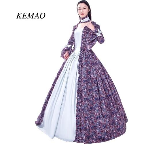 Free shipp Hot Sale Victorian Rococo Costume Womens Adults' Dress Purple Vintage Cosplay Flocked Long Sleeves Bell Ankle Length
