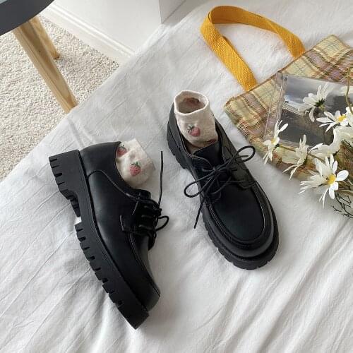 British Small Leather Shoes Womens Platform Heels Sexy Autumn 2021 New Retro Thick-soled Lace-up Shoes