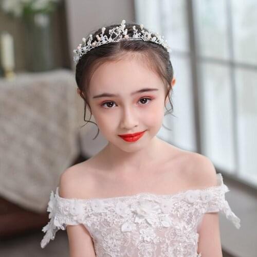 Kids Tiaras Crown Accessories Princess Crown Hair Jewelry Pearl Rhinestone Diadems Children Hair Ornaments Party Girls Gift