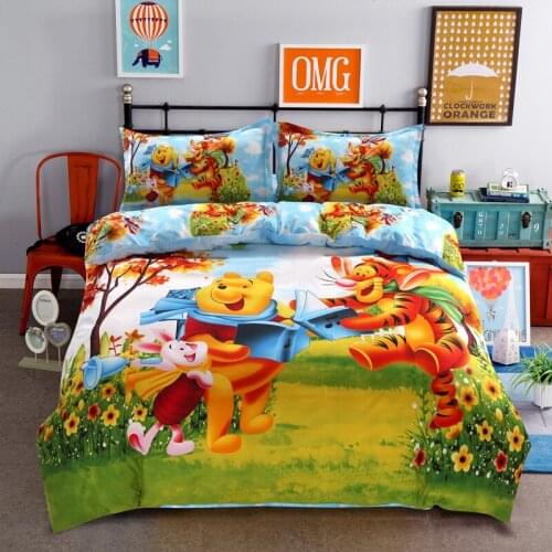 Disney Cartoon Bear Tigger Piglet Printed Cute Children Bedroom Decoration Duvet Bed Cover Pillowcase Bed Linen Set Home Textile