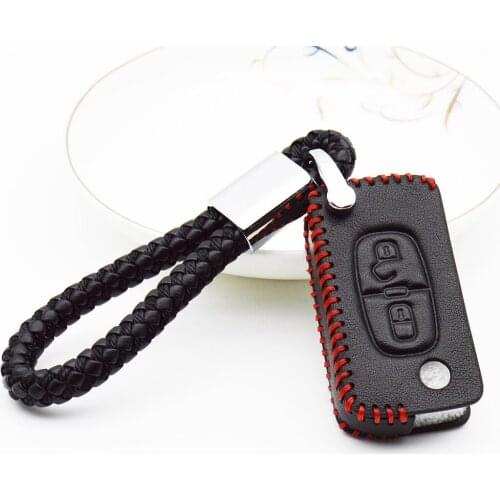 For Peugeot 206 207 301 306 307 Sw 308 407 408 507 508 2008 3008 Car Key Cover Case Real Leather Flip Smart Key Ring Chain Shell