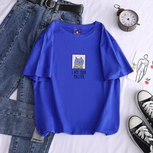 Summer Jin I am your host I AM YOUR MASTER letter cat casual all match couple couple round neck short sleeved T-shirt