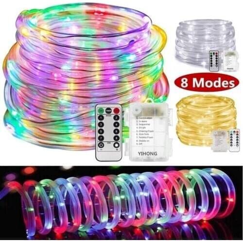 5M/10M 8 Modes Remote control Fairy Lights Holiday LED String Lights Xmas Lights Waterproof Rope Tube LED Garland Decor Wedding