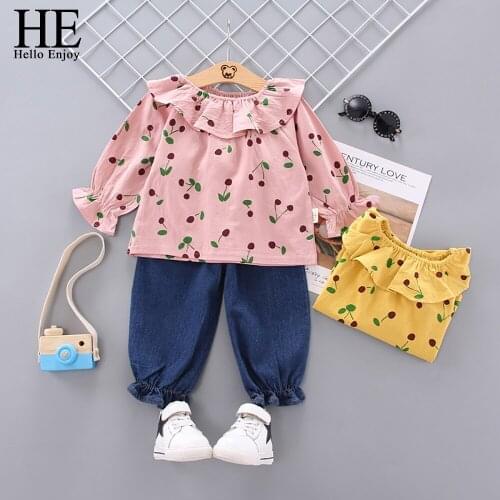 HE Hello Enjoy Kids Clothes For Girls Clothing Sets Outfits Autumn Fashion Long Sleeve Print T shirt+Pants Toddler Sweet Cute