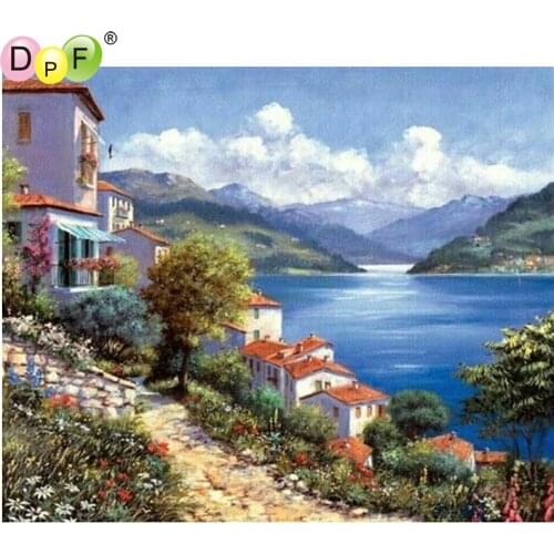 DPF The lakeside town 5D home decor diamond embroidery crafts wall painting diamond mosaic square diamond painting cross stitch