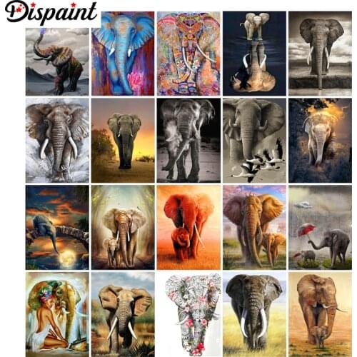 Dispaint Full Diamond "Animal elephant landscape" DIY 5D Diamond Painting Cross Stitch Home Decor Picture Of Rhinestone Handmade
