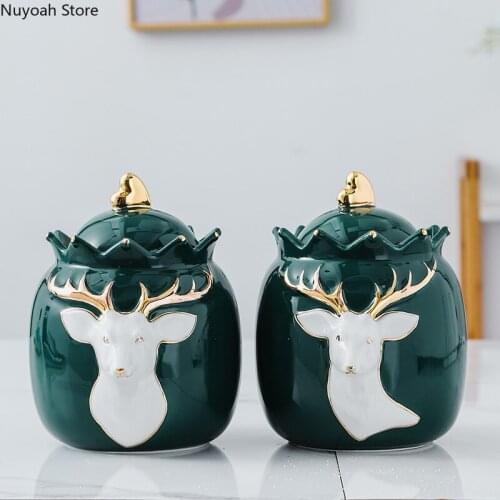 Elk Ceramic Storage Tank Household Dried Fruit Storage Tank Living Room Decoration Ornaments Simple Kitchen Grain Dispenser