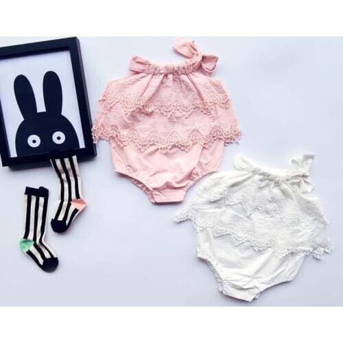 0-1-2yrs Korean Sweet Baby Girl Rompers Princess Toddler Lace&bowk Overalls Birthday Clothes
