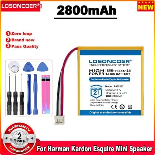 LOSONCOER 2800mAh P655252 Battery For Harman Kardon Esquire Mini Speaker Loudspeaker Batteries