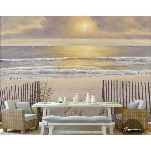 Wall Decoration Sunny beach spray painting the fence ocean views 3d wallpaper mural Non woven wallpaper