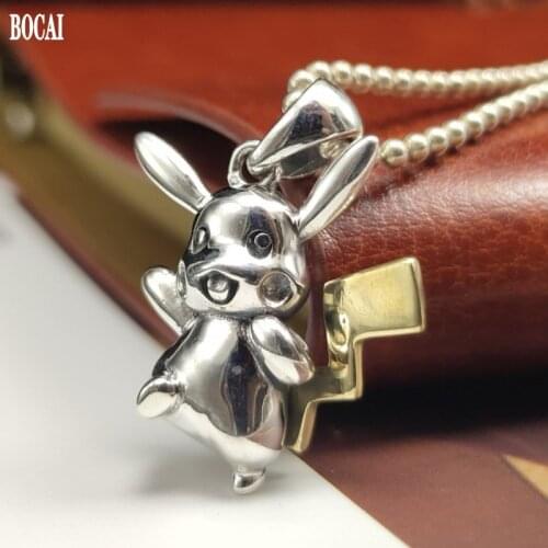 BOCAI New Solid Pure s925 Silver Pikachu Street Hip-hop 2021 Trend Man Pendant Personality Rock Punk Accessories