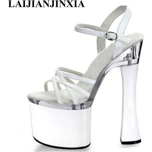 New Sales champion the new package with simulation skin white thick with sandals 18 cm high heels Dance Shoes