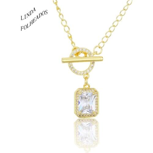 New Design Square Pendant Necklace Women Party & Anniversary Time Gem Sweater Chain Necklace Jewelry Perfect Birthday Gift
