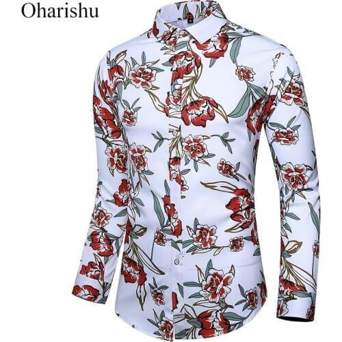 Plus M-7XL Autumn Fashion Flower Shirt For Men Button Up Personality Printing Long Sleeve Casual Shirt Mens Rose Floral Shirts