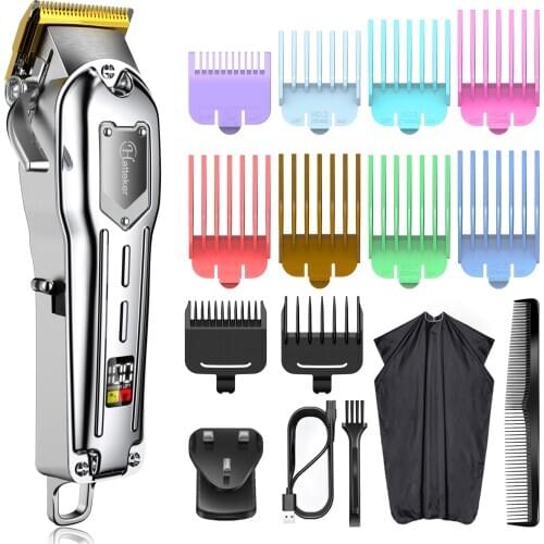 HATTEKER Professional Cordless Barber Hair Clippers for Men Rechargeable Cutting Grooming Kit 10 Guide Combs