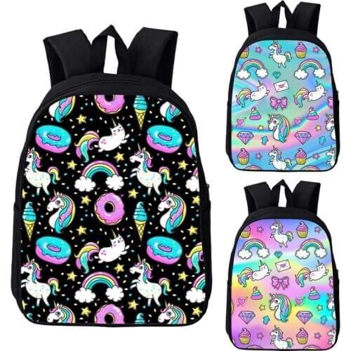 3D Bag Pack Rainbow Pink Unicorn Mochila Anime Unicorn Backpack Single Zipper 12/16 Inch Bookbag School Bags for Teenage Girls