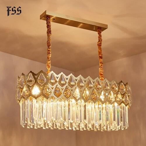 Modern Crystal Round Gold Chandeliers Rectangle Chandelier Lighting For Kitchen Island Indoor Lighting Fixtures Cristal Lustre