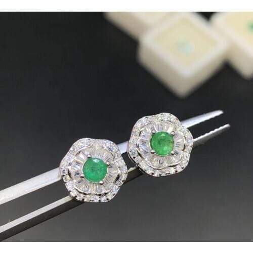 Natural And Real Colombia emerald earring Free shipping Real original emerald 925 sterling silver Gem 3.5*4.5mm 10pcs