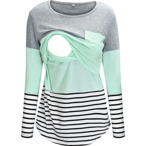 TELOTUNY Maternity Tshirt Women Maternity Long Sleeve Striped Nursing Tops T-shirt For Breastfeeding Pregnant maternity clothes