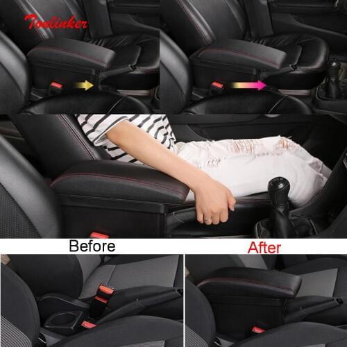 Tonlinker Center Armrest Storage Box Cover Stickers For Volkswagen POLO 2011-18 Car styling 1 pcs New ABS and Leather Storage