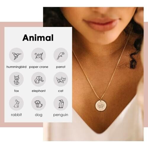 Visunion Personalized Pendant Necklace 316L Stainless Steel Simple Dog Fox Cute Animals Pattern Necklace for Women Best Jewelry