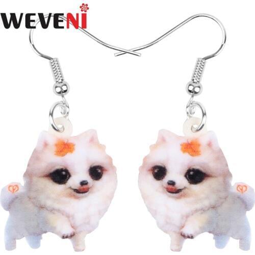 WEVENI Acrylic Sweet Pomeranian Dog Earrings Drop Dangle Animal Jewelry Decoration Accessory For Women Girls Teen Kid Charm Gift