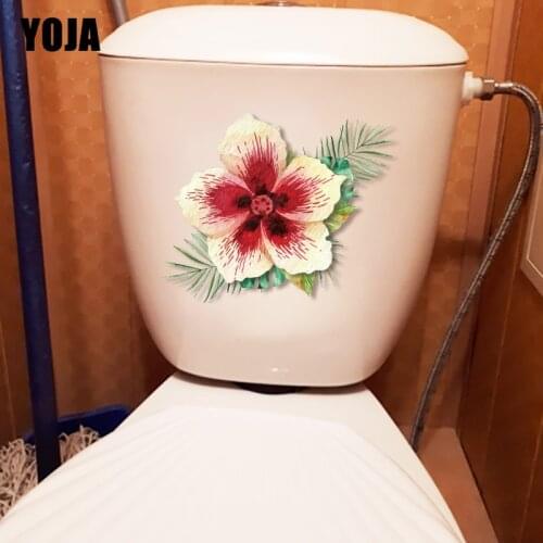 YOJA 22.9*19.2CM Watercolor Green Flowers Cartoon Toilet Seat Stickers Home Wall Decoration T1-0910