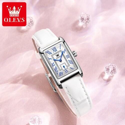 OLEVS 2021 Ladies Watch Square Roman Numeral Analog Top Brand Luxury Waterproof Leather Ladies Watch Quartz Montre Femme 6625