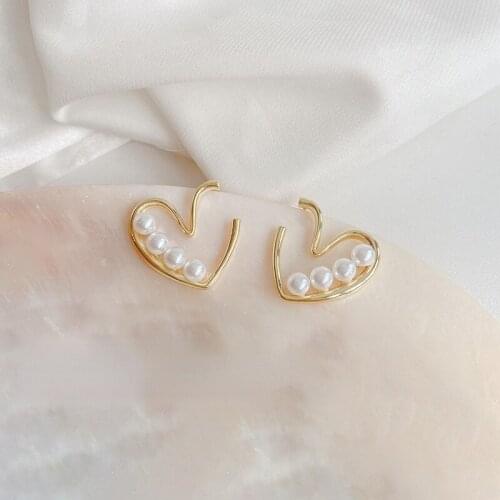 LOVOACC Unique Design Irregular Hollow Love Heart Pendant Earrings for Women Ladies Simulation Pearl Earrings Accessories