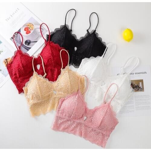 Women Tank Top Hollow U Back Seamless Underwear Crop Tops Sexy Lingerie Seamless Floral Lace Bralette Female Padded Camisole