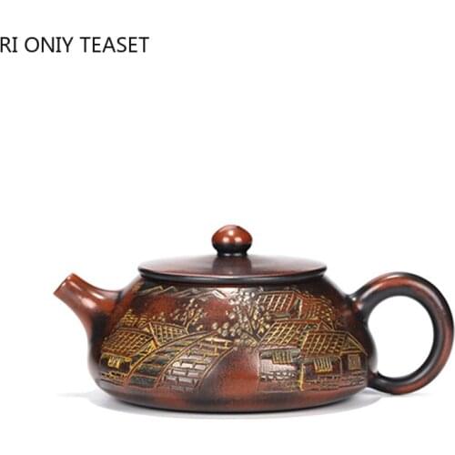 130ml Boutique Raw Ore Stone Scoop Tea Pot Yixing Purple Clay Teapots Handmade Ball Hole Filtration Kettle Tea Table Accessories
