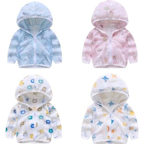 2021 Summer Childrens Hooded Sun Protection Clothing Baby Outwear Jacket Boys Girls Cartoon Long Sleeved Air Conditioning Shirt