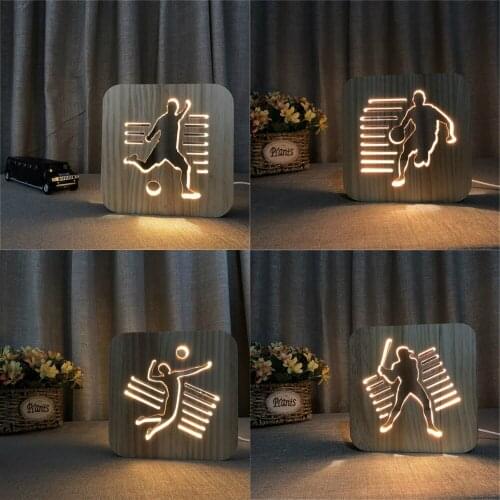 3D Wooden Sports Night Light DIY Customize Lamp Football Basketball Volleyball Baseball Table Lamp Friends Birthday Trophy Gift