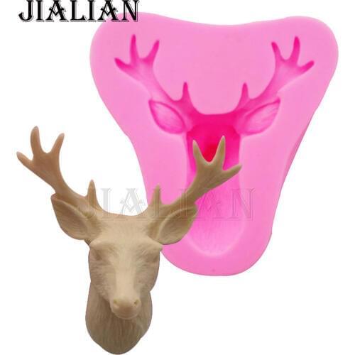 3D Christmas Deer head shape Chocolate silicone Mould for the Christmas Baking Cake DIY DecorationTools handmade soap mold T0590