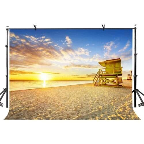 7x5ft Sunny Beach Backdrop Sunny Beach Wooden House Photography Background and Studio Photography Backdrop Props