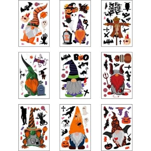 9 Sheet Halloween Decorations Window Decals Gnome Pumpkin Clings Wall Sticker