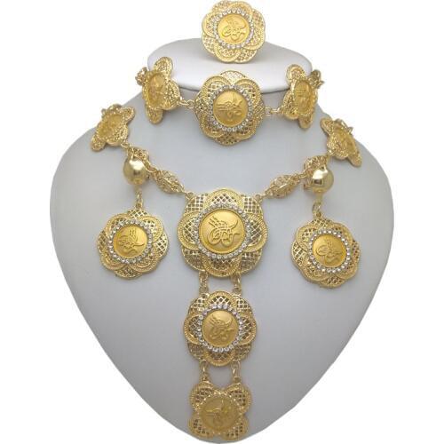 African Costume Jewelry Sets Dubai Gold color Nigerian Necklace Bracele Earrings Sets Wholesale Bridal wedding Jewelry Set Women