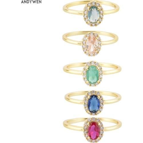 ANDYWEN 100% 925 Sterling Silver Gold Anillo Roseton Aguamarina Blue Champagne Zircon Women Luxury Fine Jewelry Crystal Jewels
