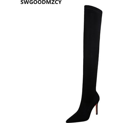 Thigh High Boots Sexy High Heel Boots Fashion Stiletto Heels Black Over Knee Boots Womens Big Tree Shoes Winter Shoes Women Buty