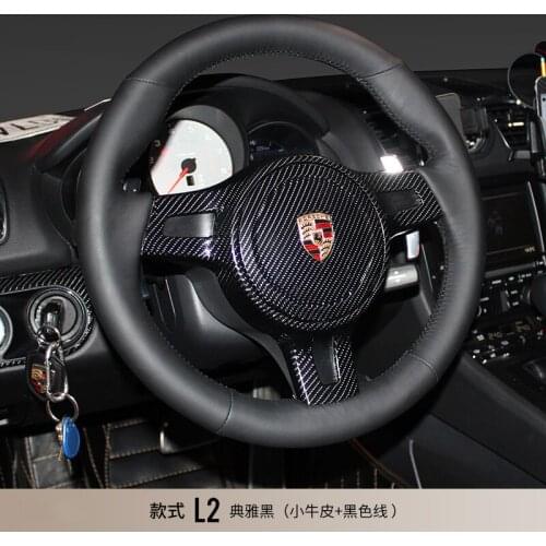 DIY hand-stitched steering wheel cover fit for Porsche Macan Cayenne Panamera 911 718 leather handle cover