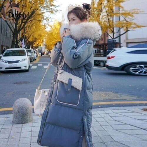 Cotday Big Pocket With Hooded Long Cotton Down Padded Adjustable Waist Clothes Women Korean Style Winter Warm Fashion Parka Coat